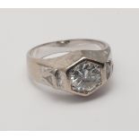 Diamond ring set with circular brilliant cut diamond of approximately 2 carats in a white gold