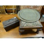Victorian mahogany tea caddy, brass trays,