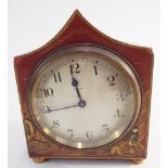 1920's red lacquer chinoiserie mantel clock with 8 day movement - measures 15cm tall