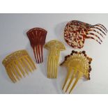 Collection of 5 faux tortoise shell and faux ivory hair combs