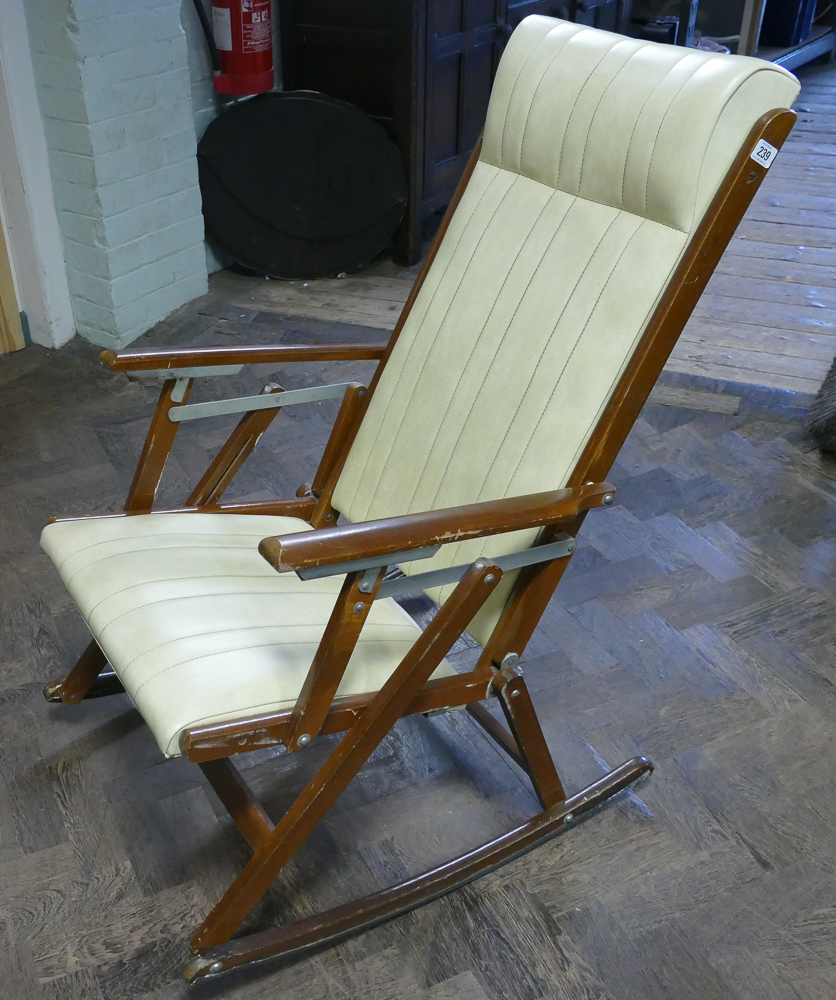 Mahogany framed cream leather upholstered lounger type chair