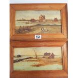 Two oil on panel paintings by J Lines depicting 19th century views of Mudeford - largest picture