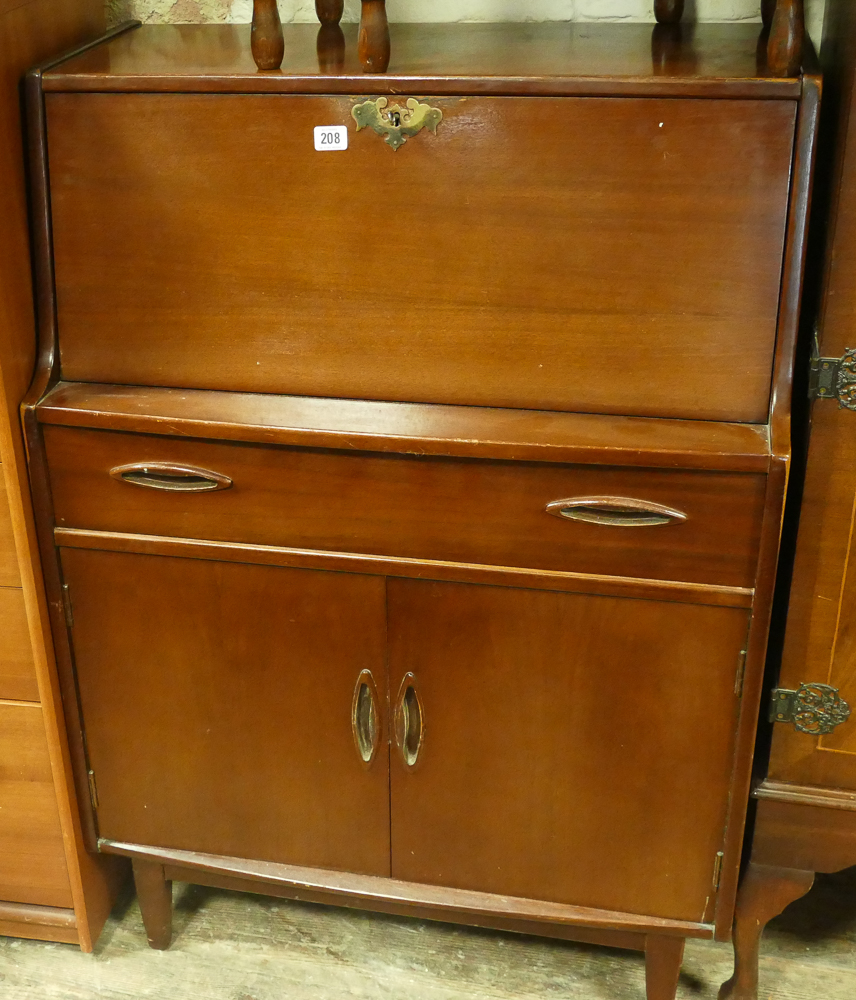 2'6 mahogany bureau with drawer and cupboards under