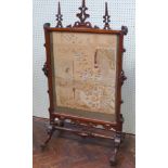 Victorian rosewood tapestry panel fire screen