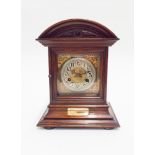 Edwardian striking bracket clock in oak case with brass and silver dial