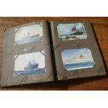 Small album containing approximately 120 postcards depicting ocean going ships,