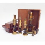 Group of four 19th century French microscopes;