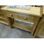 2'9 brand new light oak 2 tier console table with fitted 2 drawers with bun handles - matching