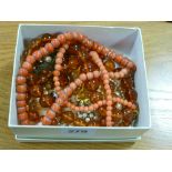 Vintage coral necklace and other bead necklaces etc.