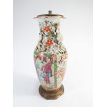 Satsuma Famille rose lamp base with gilt metal mountings - height 28cm tall