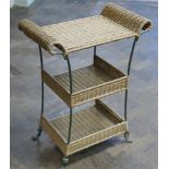 2 tier wicker and iron table and pair of matching wicker 3 tier stands