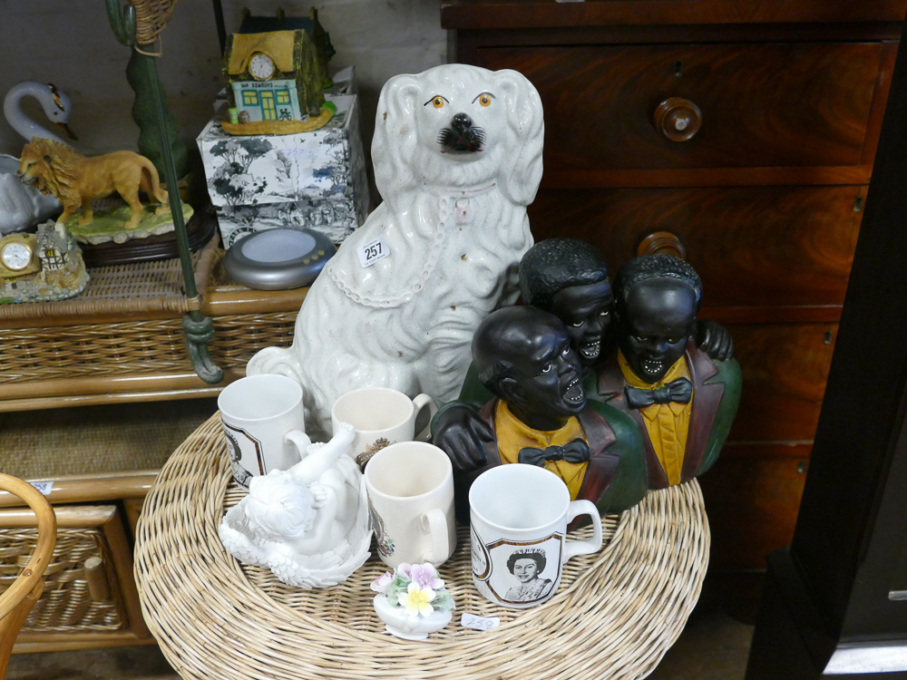 Various clock cottage ornaments, figure, Staffordshire dog, commemorative mugs, - Image 2 of 2