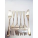 Harlequin set of 6 silver table forks, Mixture of Georgian and Victorian marks 14.