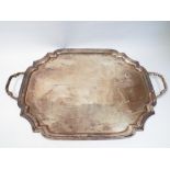 Hallmarked silver twin handled serving tray. Gross weight 42.5oz troy - 48cm across.