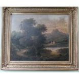 Large 19th century gilt framed oil on canvas depicting rural landscape, indistinctly signed.