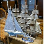 3 various model sailing boats