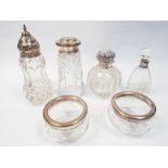 Collection of 6 cut glass and silver mounted dressing table and scent bottles to include 2 scent