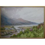 Scott Rankin Scottish watercolour of a Highland scene with viaduct to the front,