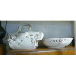 Late Victorian Doulton wash bowl and slipper style jug (as found)