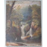 Victorian oil on canvas of a Waterfall scene - 30 x 23"