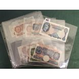 Small collection of British bank notes to include £5 note, pink and blue Pound notes,