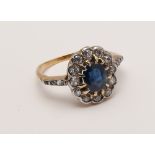 18ct gold sapphire and diamond cluster ring,