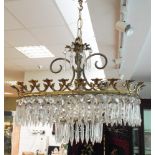 Victorian oval glass and gilt brass lustre chandelier