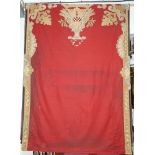 Large French needlework panel hanging drape approx 108 x 80" Red baize/felt base