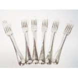 Set of six silver dessert forks, London 1916.