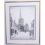 LS Lowry print of Burford Church, numbered 102 of 850, signed in pencil lower right.