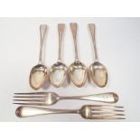 Victorian silver flatware - two Victorian table forks and four dessert spoons with beaded edges,