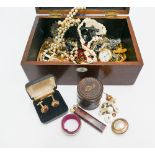 A Victorian mahogany box with assorted costume jewellery contents