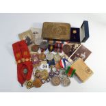 Collection of war medals, Masonic medals, attendance medals etc.