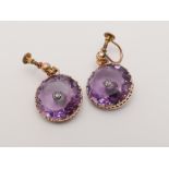 Pair of Victorian circular amethyst earrings,