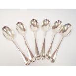 Set of six Edwardian silver rat tail bowl dessert spoons, London 1901,