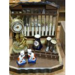 Few knives in box, mantel clock,