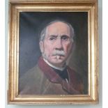 Gilt framed 19th century oil on canvas portrait of whiskered gentleman.