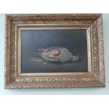 Pair of French 19th century gilt framed oil on canvas paintings depicting dead game signed Coutil