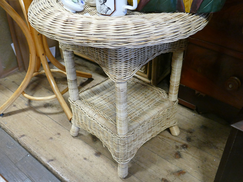 2'6 wicker and bamboo side cabinet and a similar circular table - Image 2 of 2