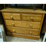 3' Edwardian satin walnut chest of 2 long and 2 short drawers with bun handles
