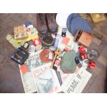 Large collection of military items comprising of pair of leather ski boots, round of bullets,