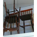 Three old farmhouse style stick back Windsor dining chairs