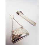 Edwardian silver ladies purse on chain fastening and a hallmarked silver cigar guillotine