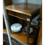 Square reproduction inlaid mahogany coffee table on reeded legs