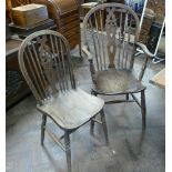 Set of wheelback Windsor dining chairs,