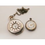 Victorian silver half hunter pocket watch and a ladies silver fob watch