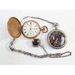 2 pocket watches comprising of a military one on a chain with fob together with a full hunter gold