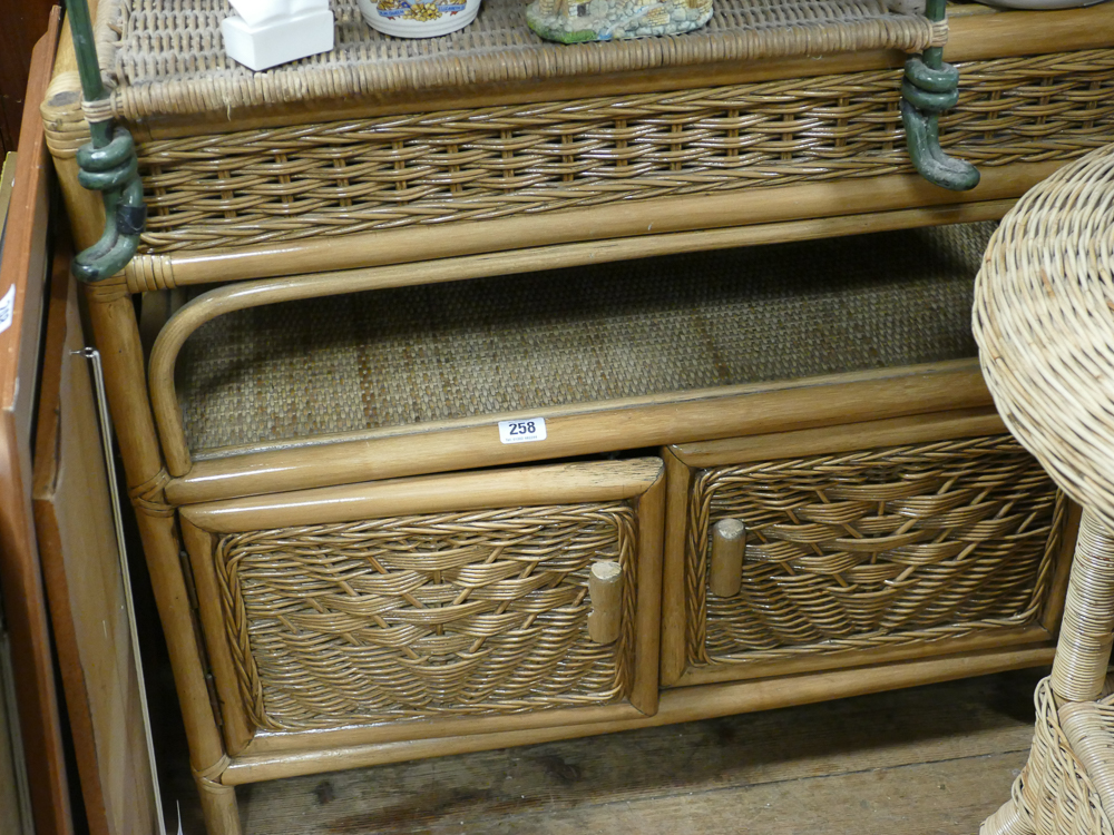 2'6 wicker and bamboo side cabinet and a similar circular table