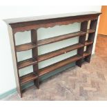 6' oak shelf dresser back, 73" across including cornice, 69.5" without cornice, 4' high.