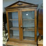 2'6 oak 2 door glazed dwarf bookcase - no base - as picture